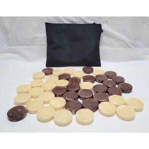 Vintage Lot of 43 Crisloid? Natural Chocolate Swirl Checker Pieces Black Pouch
